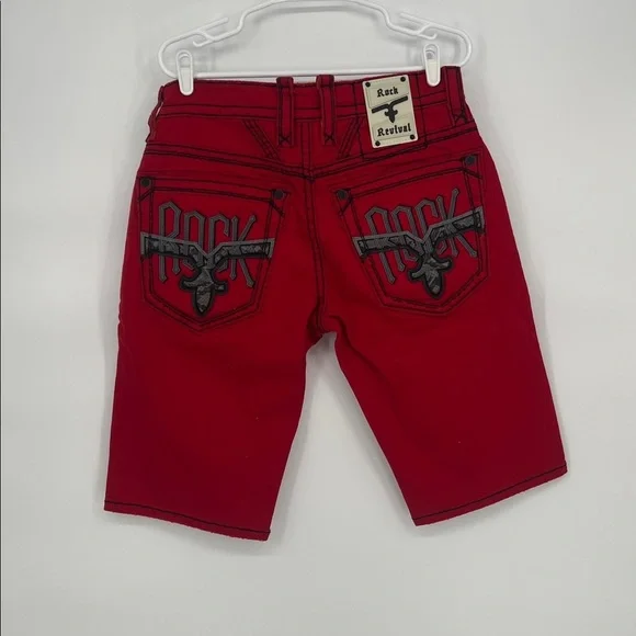 Rock Revival Bold Red Jean Shorts Size 32 - Picture 5 of 7